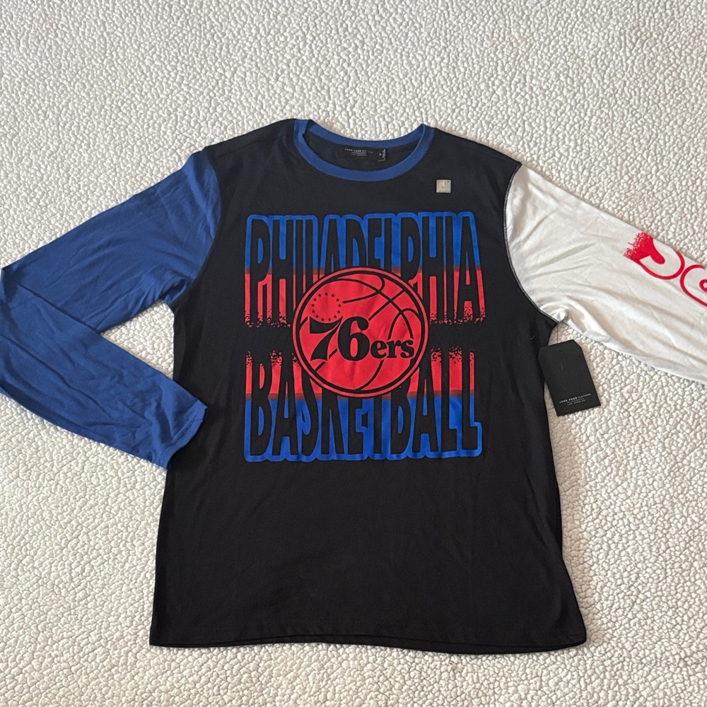 Junk Food Clothing Philadelphia 76ers Long Sleeve Tee - Black, Blue, Red